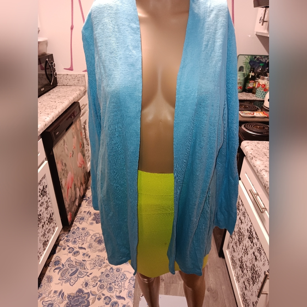 EUC J Jill Live Lunen Robin's Egg Blue Open Jacket S